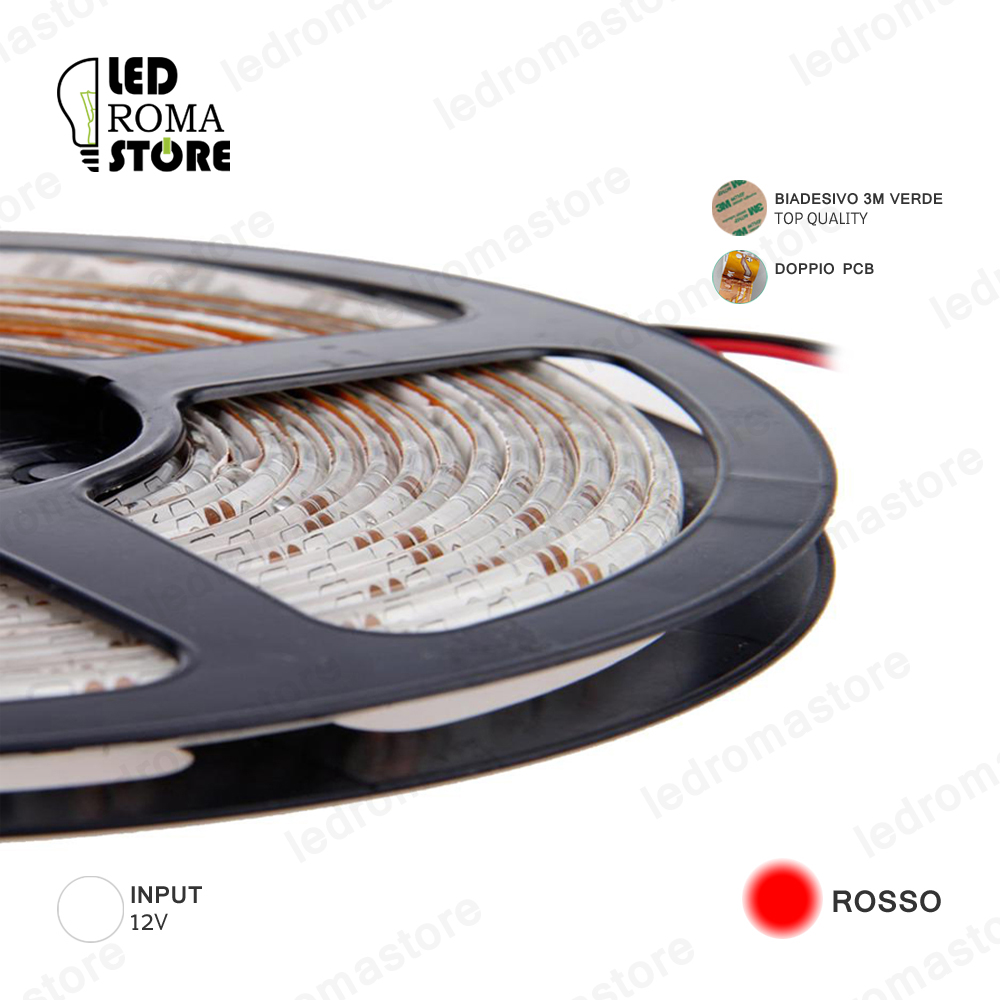 STRISCIA LED STRIP 3528 600 5M IP65 12V COLORE ROSSO LUMINOSISSIMA 3M ...